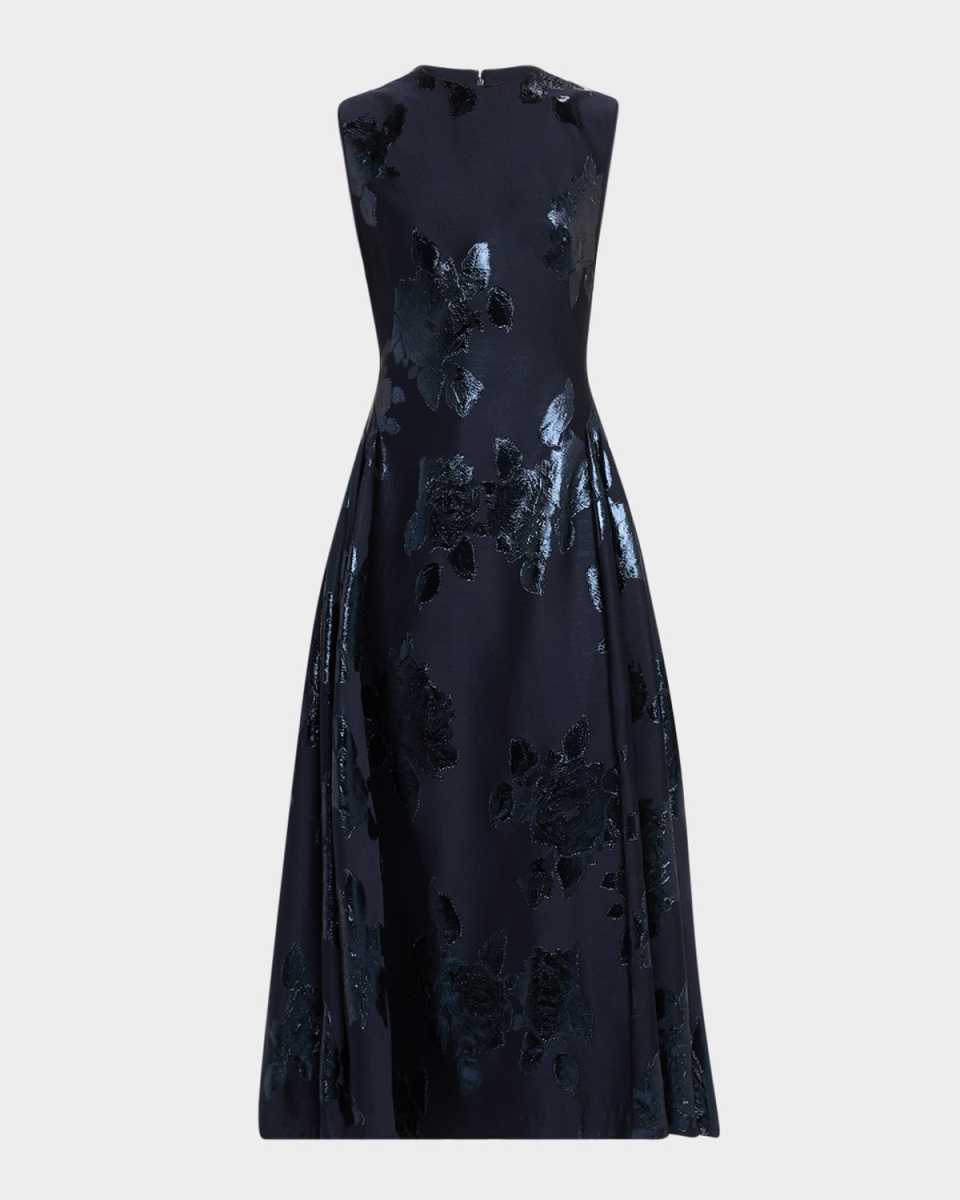 Metallic Floral Jacquard Sleeveless Midi Dress